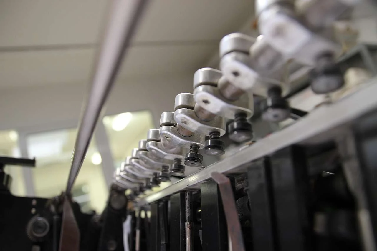 Close-up of the delivery unit on a Heidelberg offset printing press