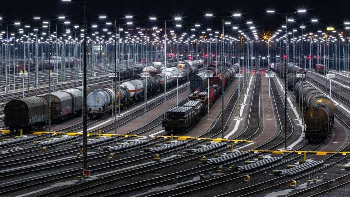 Freight wagons in a railway marshalling yard, rolling stock funded through rolling stock finance