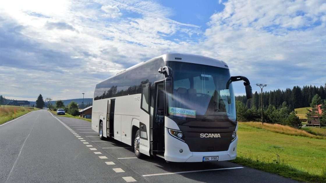 Scania touring coach on a day trip, a vehicle funded through asset finance for coach operators