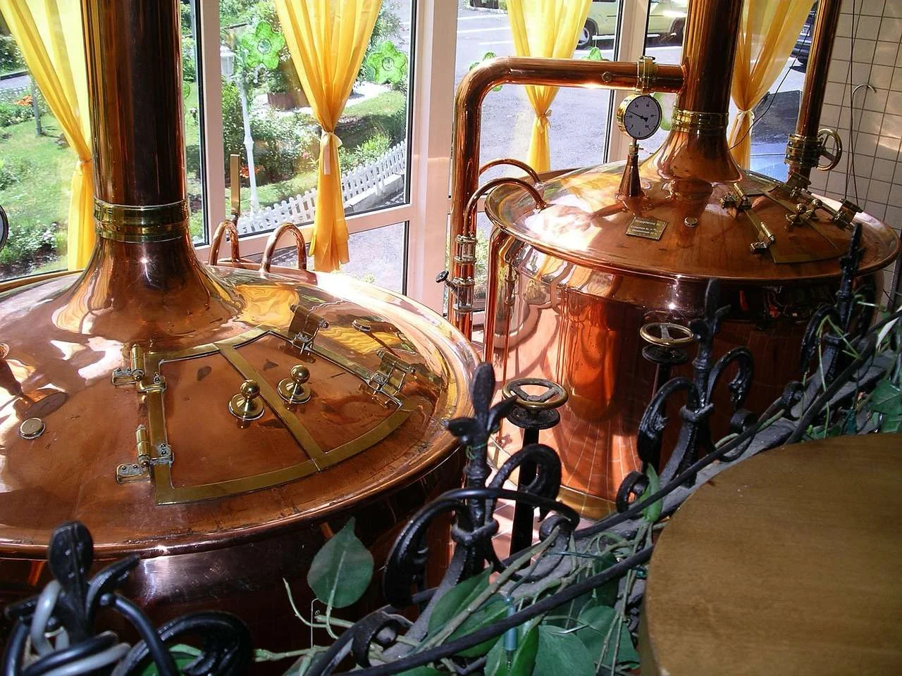 Copper brew kettle in a working brewhouse