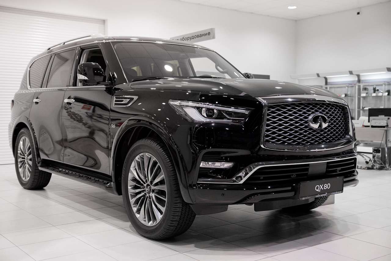 New cars on display in a dealership showroom