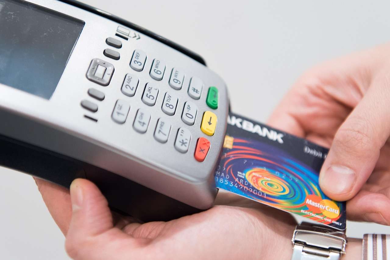 Card payment terminal on a shop counter