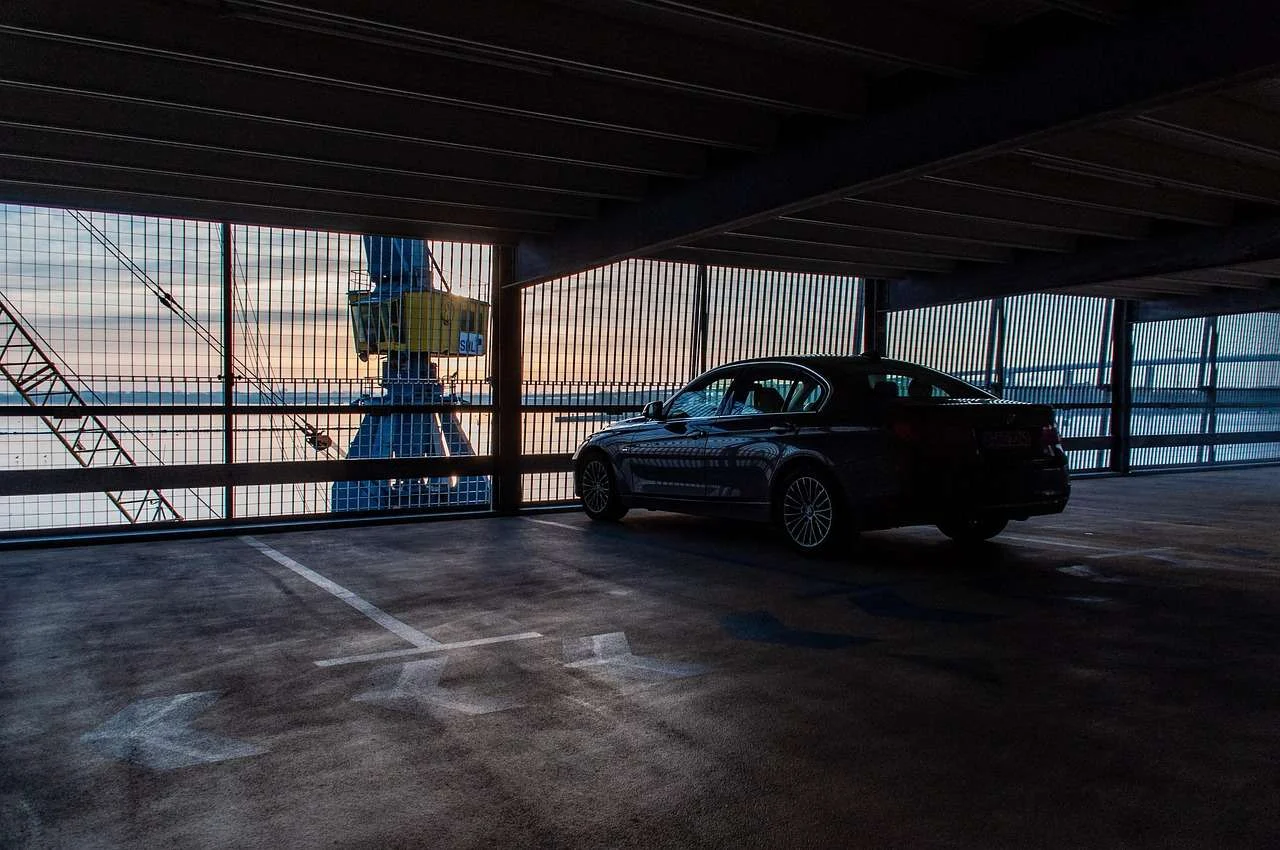 Multi-storey car park with parked cars