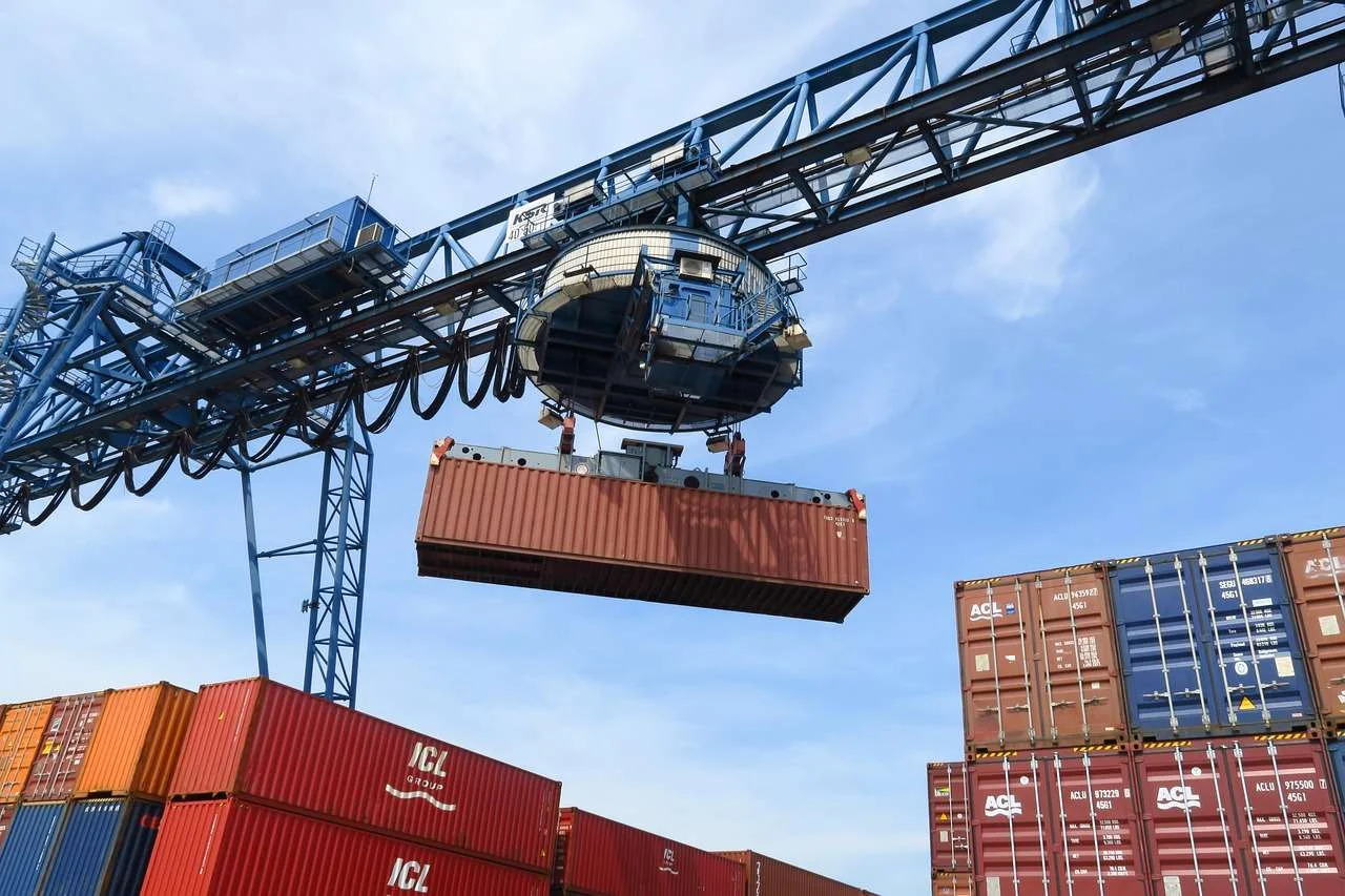 Containers being loaded at an inland port terminal
