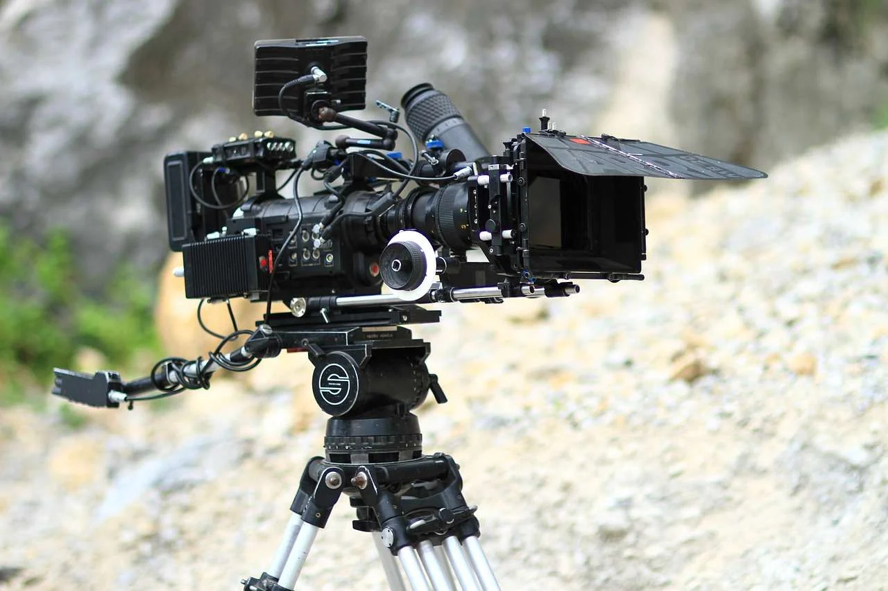 Professional cinema camera on a tripod ready for a film shoot