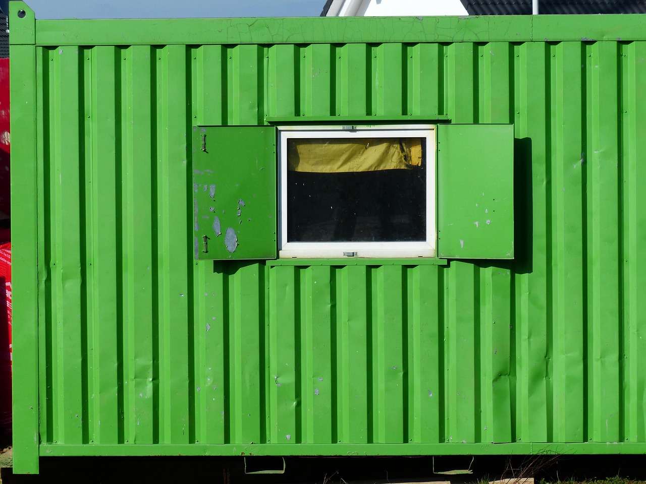 Stacked portable site cabins used as offices and welfare units on a construction site